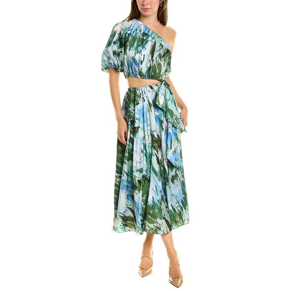 ML Monique Lhuillier Satin One Shoulder Cutout Midi Dress Size 4 NWT - Picture 2 of 8